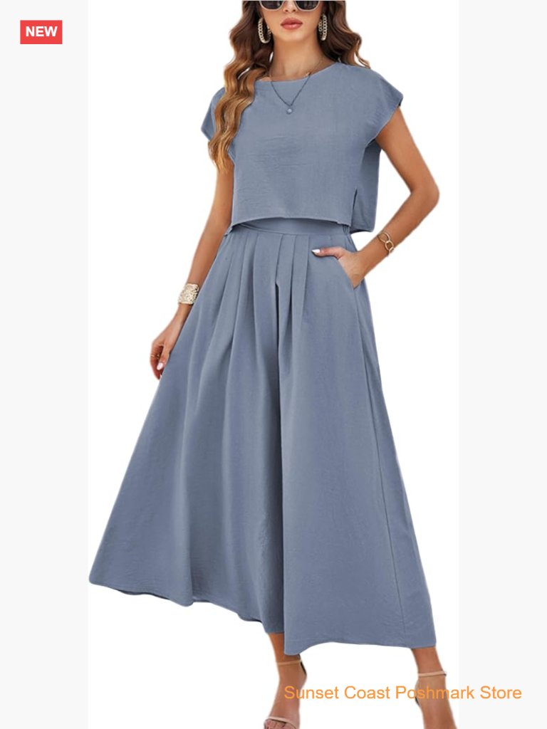 2 Piece Outfits Skirt Set Summer Casual Cap Sleeve Crop Top Maxi Dress Sets